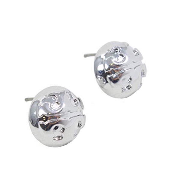 TORY BURCH • Silver Logo Dome Medallion Earrings - Picture 4 of 5